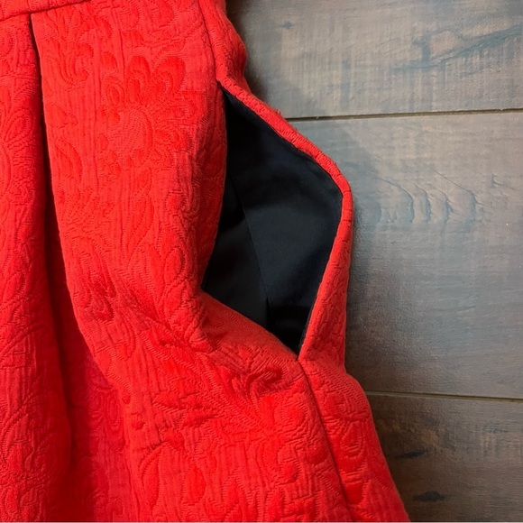 ANTHROPOLOGIE Moulinette Soeurs Red Brocade Dress Red Mini Back Cutout Size 6 - Picture 9 of 14